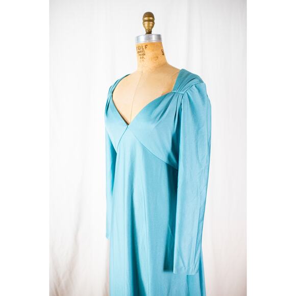 Vintage 70s Aqua Maxi Dress, Eva Gabor by Estevez Formal Evening Gown Retro Med - Picture 9 of 12
